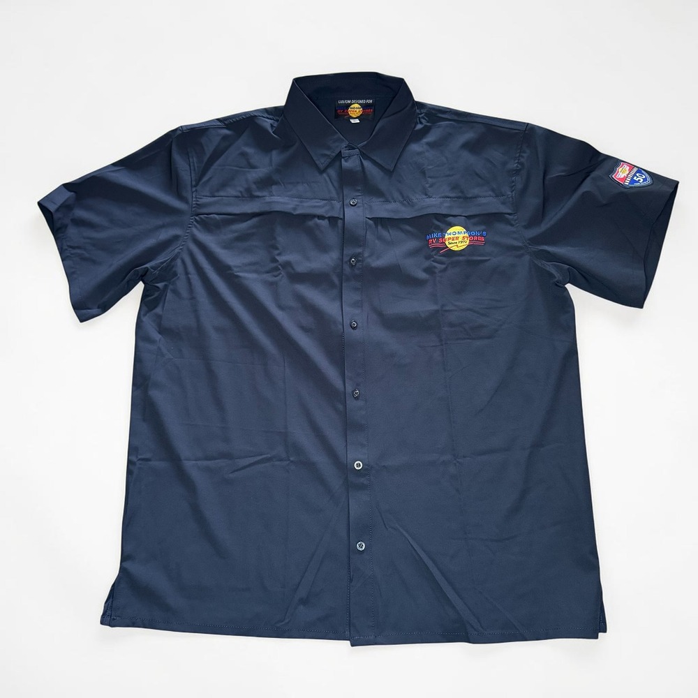 Mike Thompson RV Super Stores Mens XL Navy Button Down Shirt 50th Anniversary